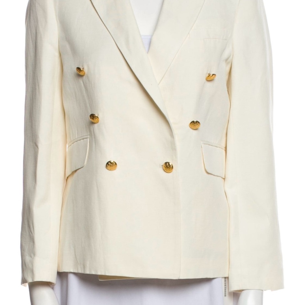 Nili Lotan Cream Double-Breasted Blazer